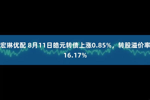 宏琳优配 8月11日皓元转债上涨0.85%，转股溢价率16.17%